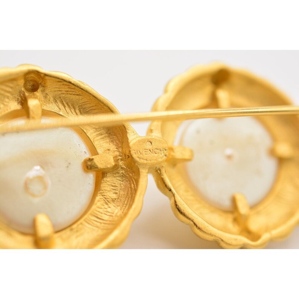 Givenchy Vintage Bar Pin Brooch Pearl Brushed Gold Chunky Runway Signed BinAJ - Picture 11 of 12